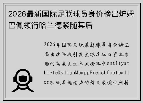 2026最新国际足联球员身价榜出炉姆巴佩领衔哈兰德紧随其后